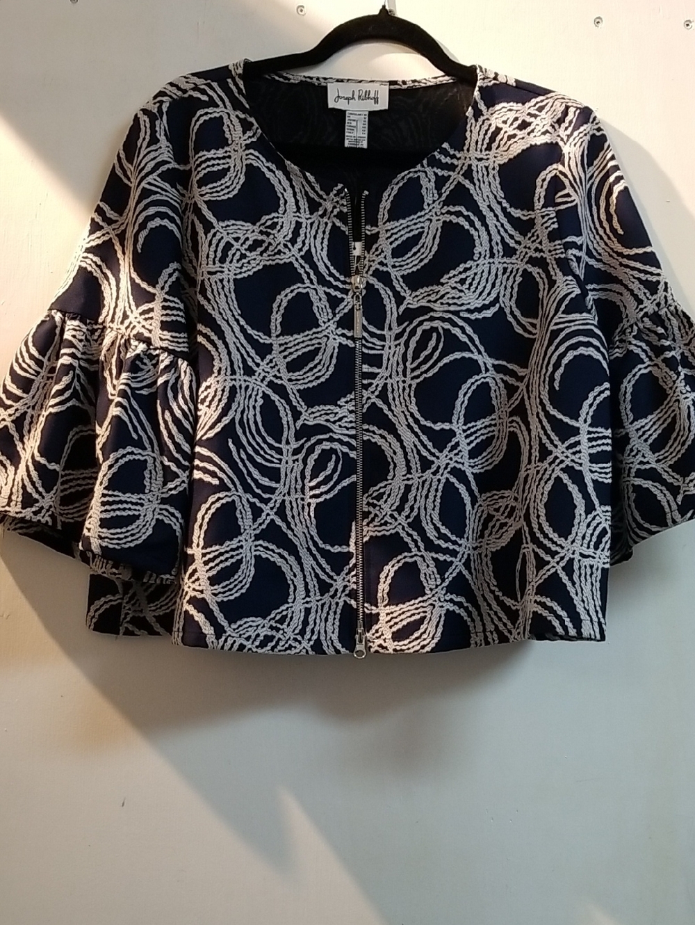 Joseph Ribkoff Navy & White Rope-Print Zip Jacket